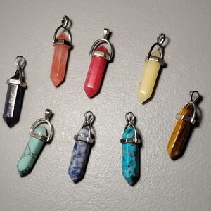 Silver Multi-Stone Pendant Necklace Set